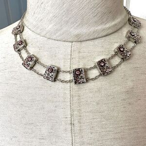 Charter club silver tone and pink rhinestone necklace